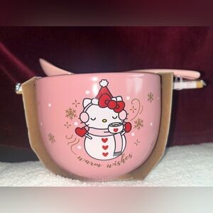 Sanrio Hello Kitty Warm Wishes Holiday Large Ceramic Bowl and Spoon NWT NEW NIB